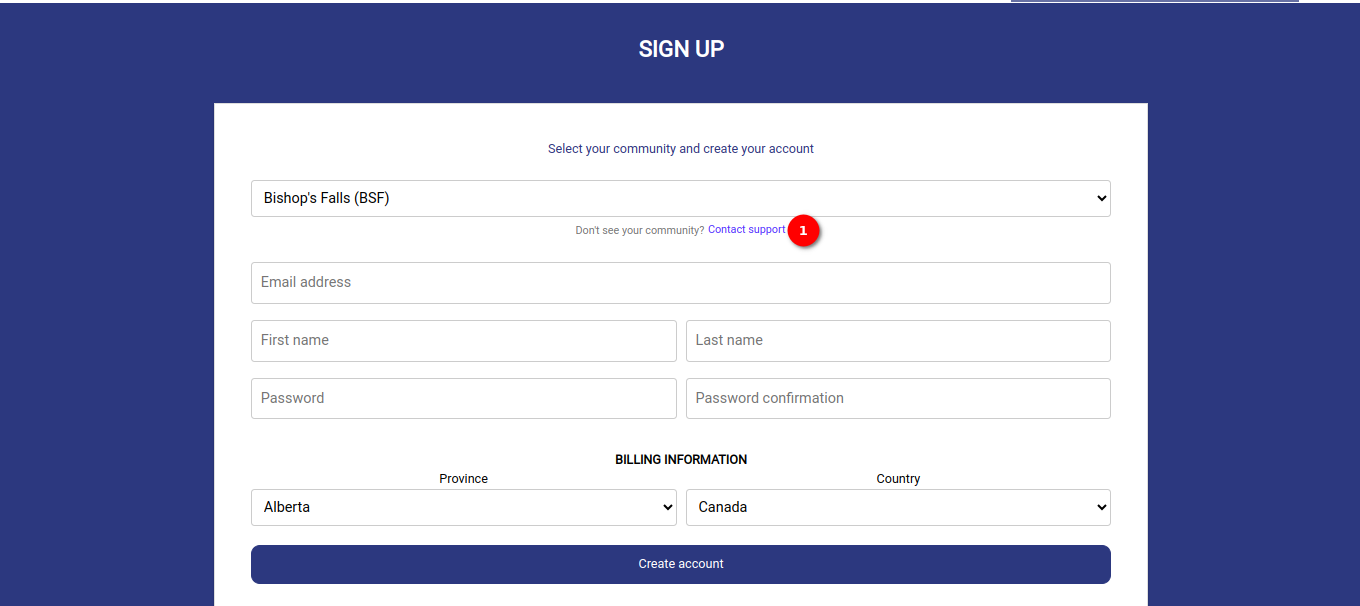 sign-up page