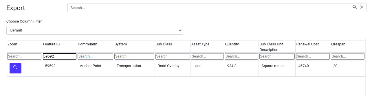 searched data by column